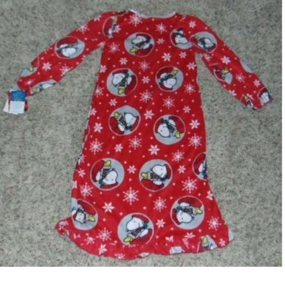 *Christmas Nightgown sz 6 Snoopy & 18" Doll Gown Red Fleece Long Sleeve Girls - Picture 4 of 5